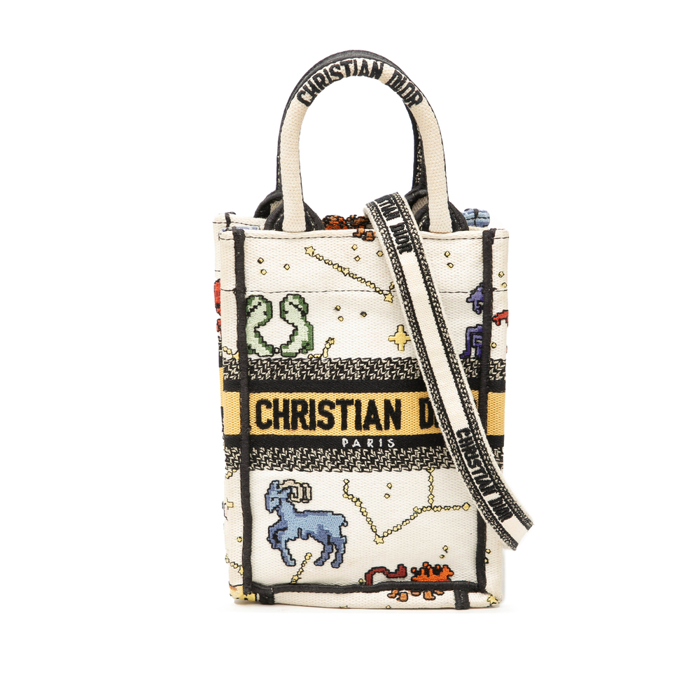 Pre-Loved Dior Mini Embroidered Canvas Pixel Zodiac Vertical Book Tote